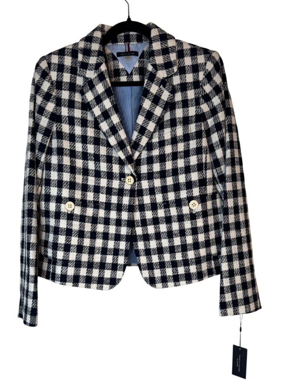 NWT Tommy Hilfiger Size 10 Navy & White Plaid Blazer Cotton-Polyester Blend - Picture 2 of 16